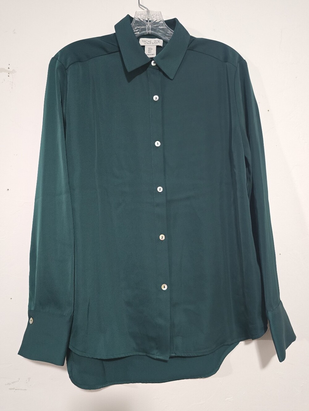 Rachel Zoe Career Formal LongSleeve Button Up Collared Green Blouse Size Small